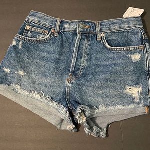 Free People We The Free Deep Sea Distressed Lasso Denim Cutoff Shorts - Women